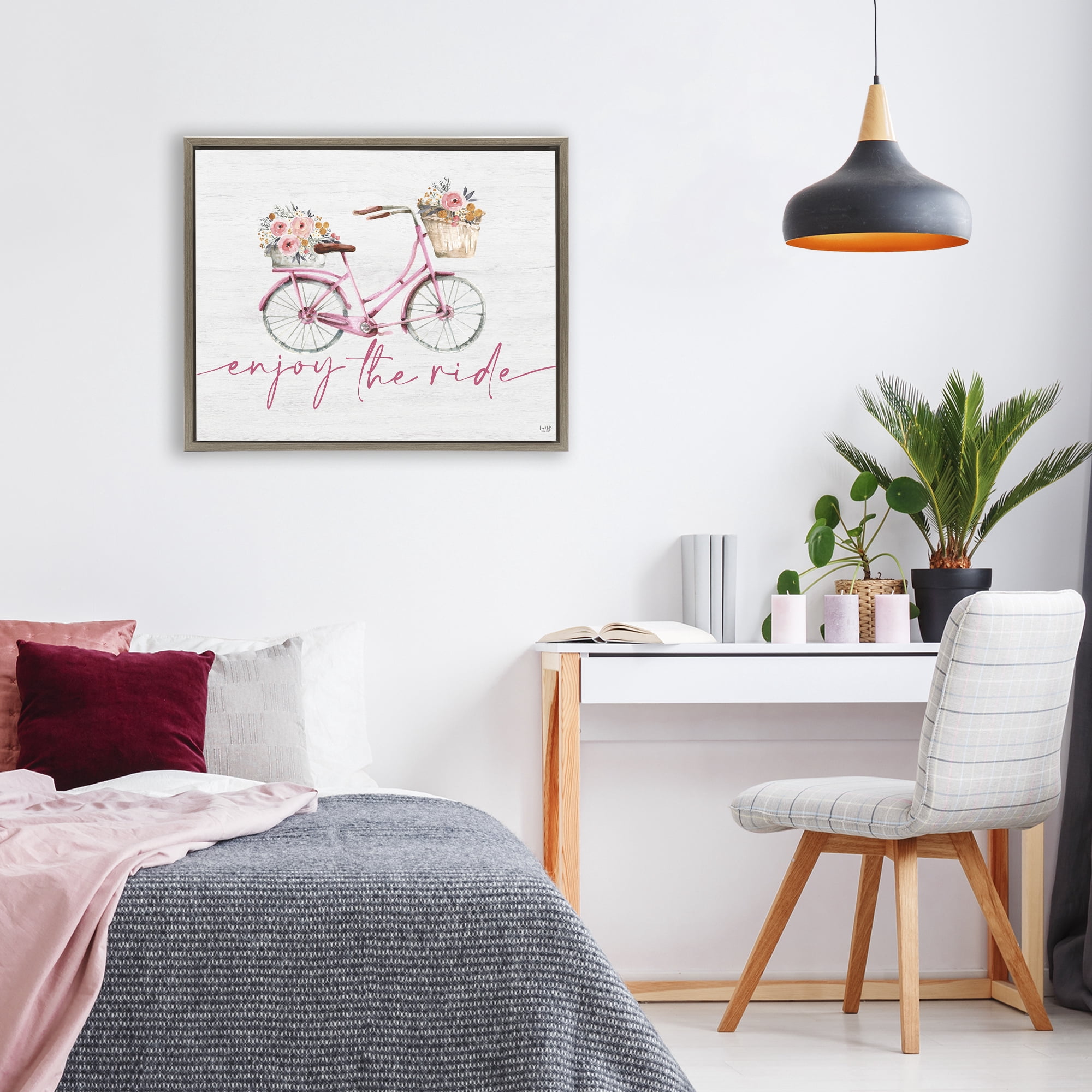 Stupell Industries Enjoy The Ride Bicycle Brown Framed Floater Canvas Wall Art, design by Lux + Me Designs
