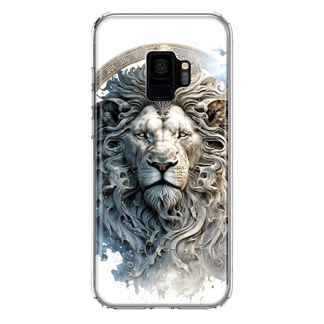 MUNDAZE Samsung Galaxy S9 Abstract Lion Sculpture Shockproof Clear Hybrid Protective Phone Case Cover