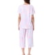 thumbnail image 3 of Conjunto de pijama para mujer INSPIRE CHIC, tie dye, de manga corta, pantalones capri con bolsillos, talla M, azul polvo, 3 of 6