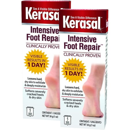 Kerasal Intensive Foot Repair Skin Healing Ointment for Cracked Heels and Dry Feet 1 oz, 2 Count, (Pack of 2)