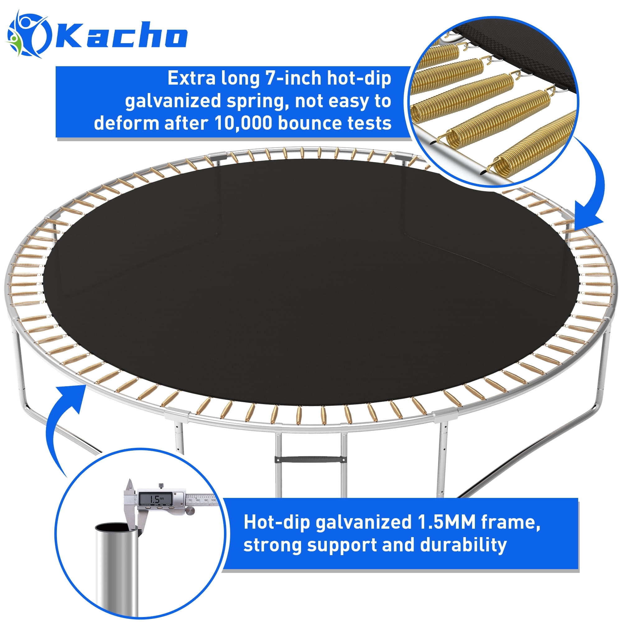 Kacho Trampoline, Trampoline with Enclosure Net 12FT 1200LBS Trampoline for 2-3 Kids and 1-2 Adults, Trampoline with Basketball Hoop, Ladder, Ball, Light, Sprinkler, Heavy Duty Trampoline, Blue