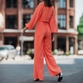 thumbnail image 4 of Mujeres con cuello en V Manga larga Tops Pantalones largos Dos piezas Conjunto sólido Traje casual Wmkox8yi bvn3113, 4 of 9