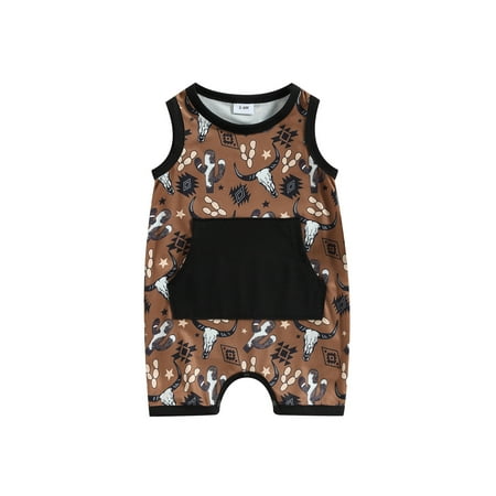 

Biekopu Infant Baby Girls Boys Romper Cow Print Sleeveless Crew Neck Jumpsuits Summer Bodysuits