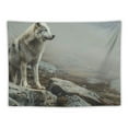 thumbnail image 5 of Creowell  Animal Tapestry, White Wolf on Rocks at The Night Misty Weather Wildlife Nature Scenery Print, Fabric Wall Hanging Decor for Bedroom Living Room Dorm 40x60inch, 5 of 6