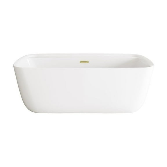 Elegant Kitchen and Bath 67 inch Soaking Bathtub in Glossy White with Brushed Gold Trim