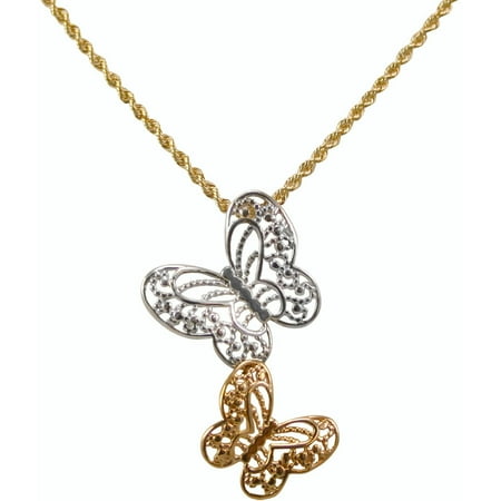 Dolphin with Crystal Sterling Silver and 10kt Gold Necklace, 18"