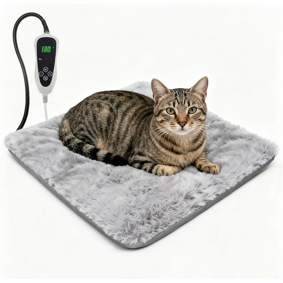 Cat Heating Pad 18x18 in with Smart Thermostat Switch and Power Line Protection Tube,Obtained MET and UL Dual Certification,Waterproof Pet Heating Pad for Cats, with Long Velvet Cloth Cover