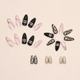 thumbnail image 4 of Uñas postizas con forma de bailarina cuadrada, almendra corta y larga, para pegar con pegamento, 24 unidades (lámina de oro negra), 4 of 5