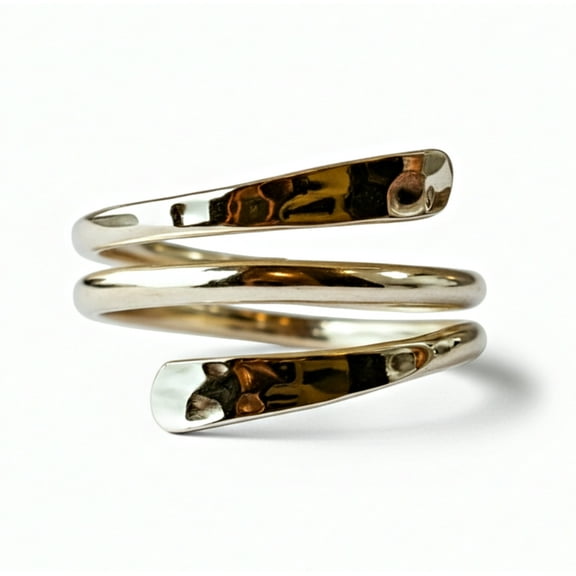 Hammered Spiral Wrap Ring, Solid 925 Sterling Silver, Adjustable Jewelry for Women