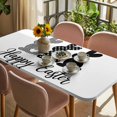 thumbnail image 3 of Happy Easter Rabbits Table Cloths for 5 Foot Rectangle Tables, Black Plaid Polka Dots Rabbits Spring Patio Waterproof Elastic Fitted Tablecloths, Washable Rectangular Table Cover for Camping, 3 of 8