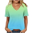 thumbnail image 3 of Ichuanyi Womens Summer Tops Trendy Gradient Color Print Short Sleeve Tshirts Shirts V Neck T Shirts Fashion, 3 of 7