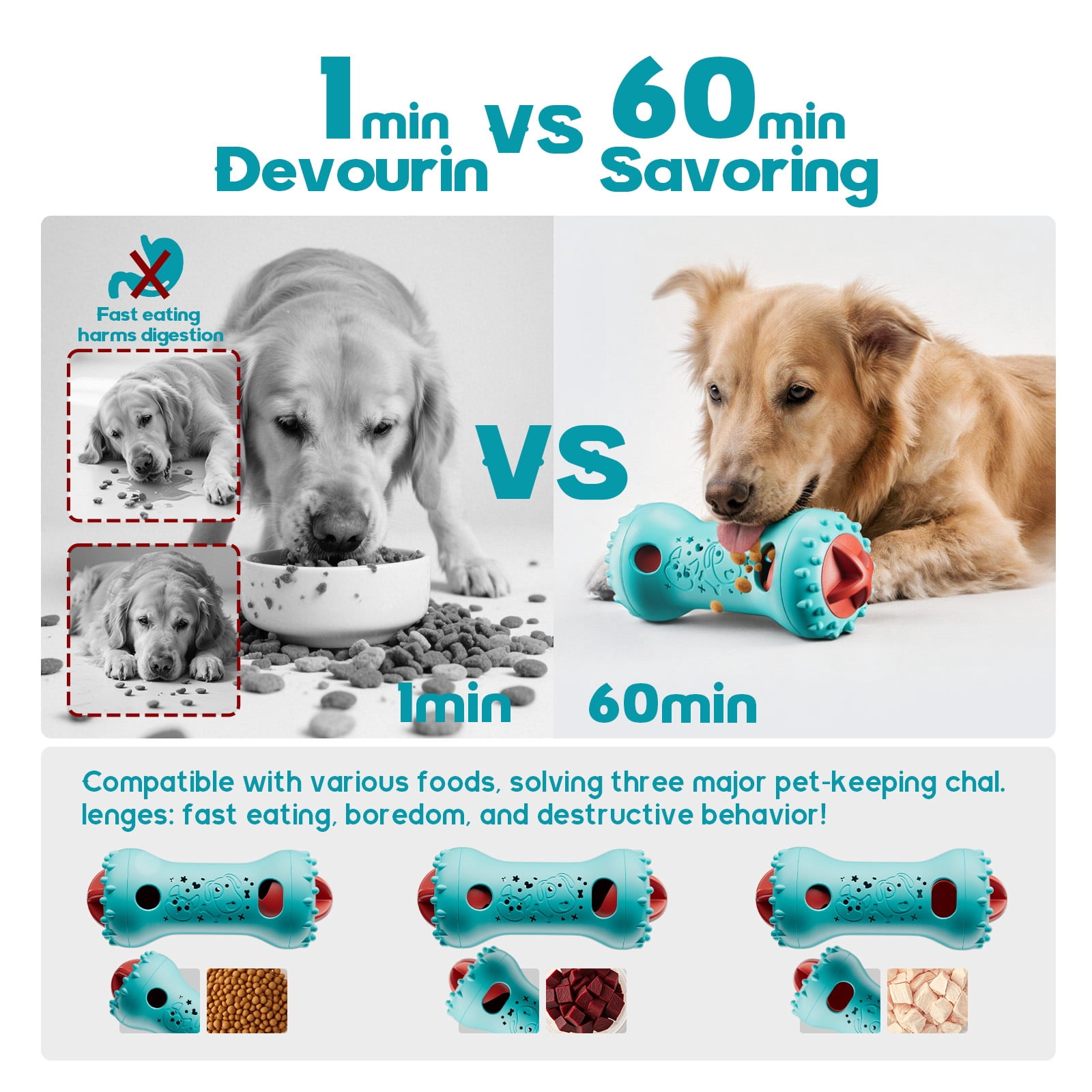 Pet Rolling Treat Dispensing Toy, Interactive Dog Puzzle Toy for Boredom Relief, Slow Feeder Dog Toy with Treat Hiding Design for Small Medium Large Dogs - Sky Blue