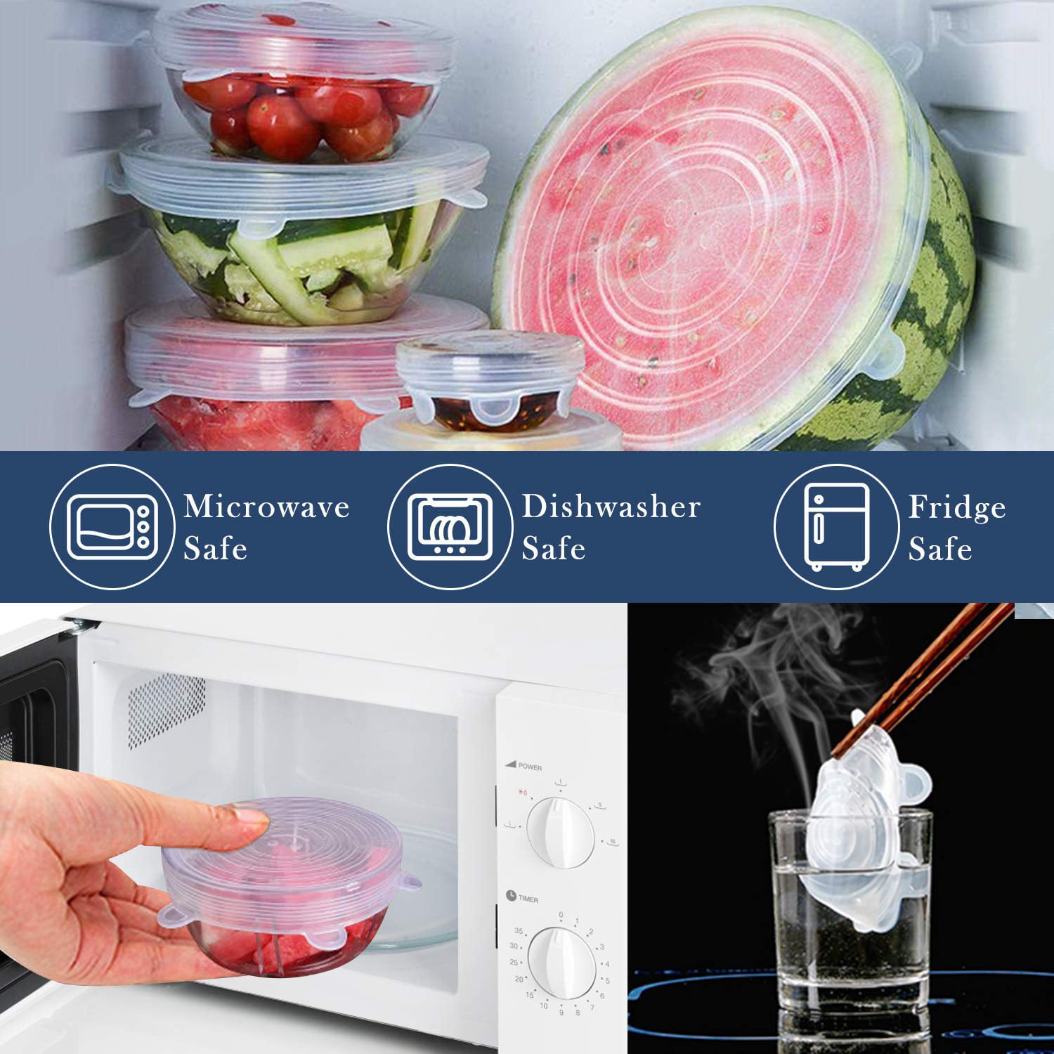 Silicone Stretch Fresh-Keeping-Lids,Multi-Functional Square Lids for Kitchen Refrigerator,Reusable Durable and Expandable,6 Sizes