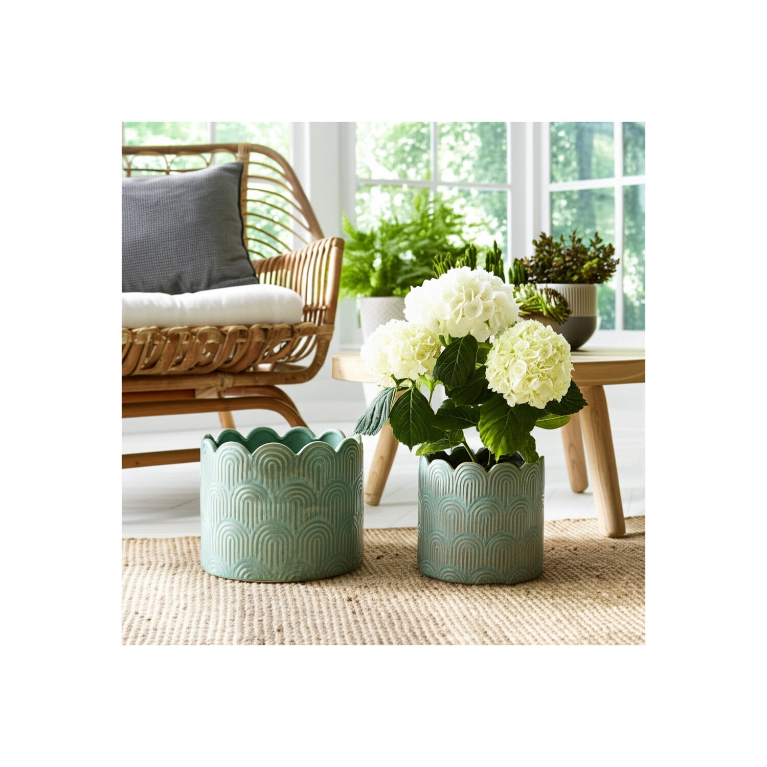 Ceramic Flower Pots and Planters for Home Decor - Indoor or Outdoor Plant Pots for Succulents, Herbs, and Orchids - Decorative Pots for Living Room, Bedroom, or Office Set of 2 - 10", 8" Green