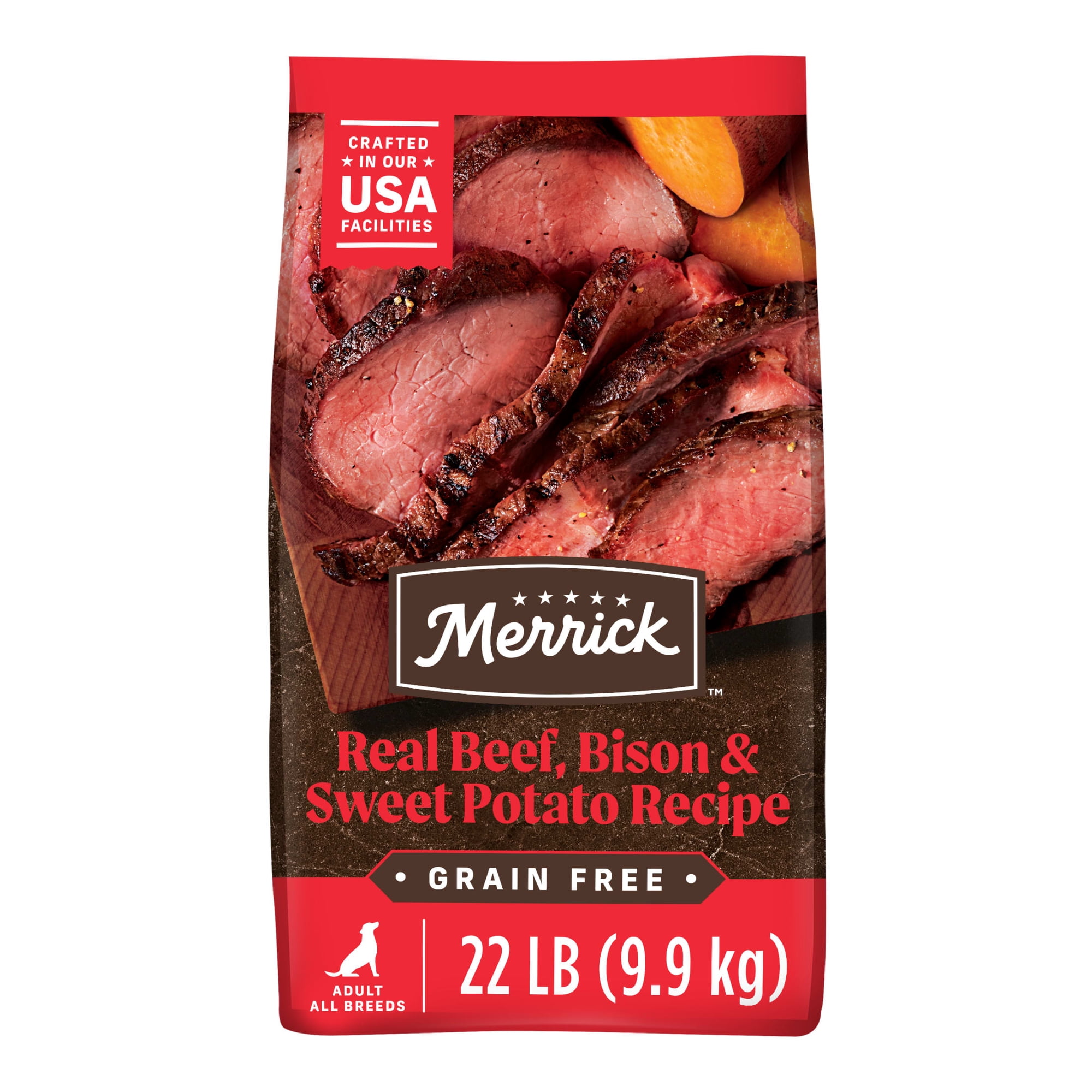 Merrick Real Bison Beef & Sweet Potato Dry Dog Food, Grain Free, 22 lb Bag