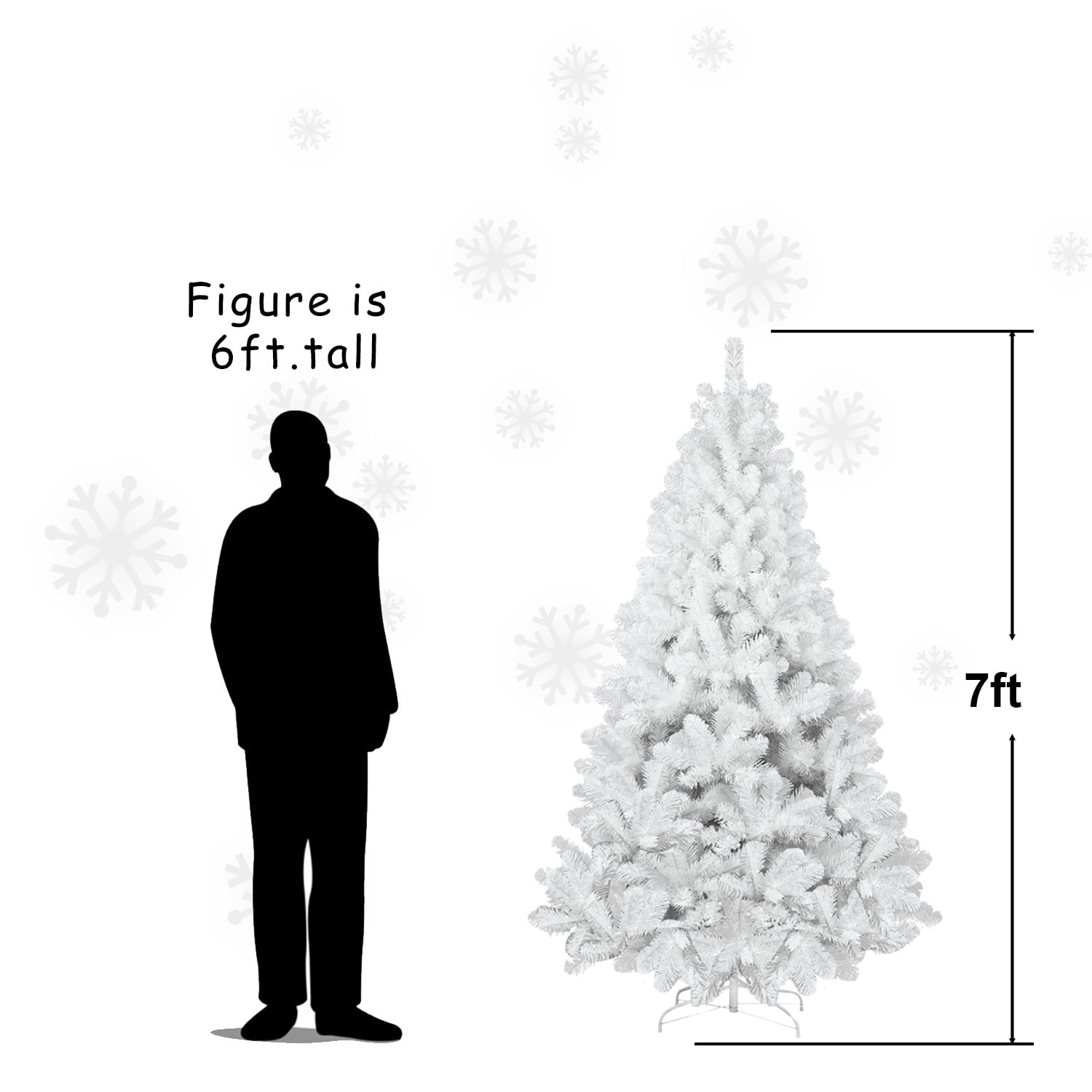 7 ft White Artificial Christmas Tree with 1064 PVC Tips, Hinged Memory Wire Branches, Easy Assembly Indoor Holiday Tree