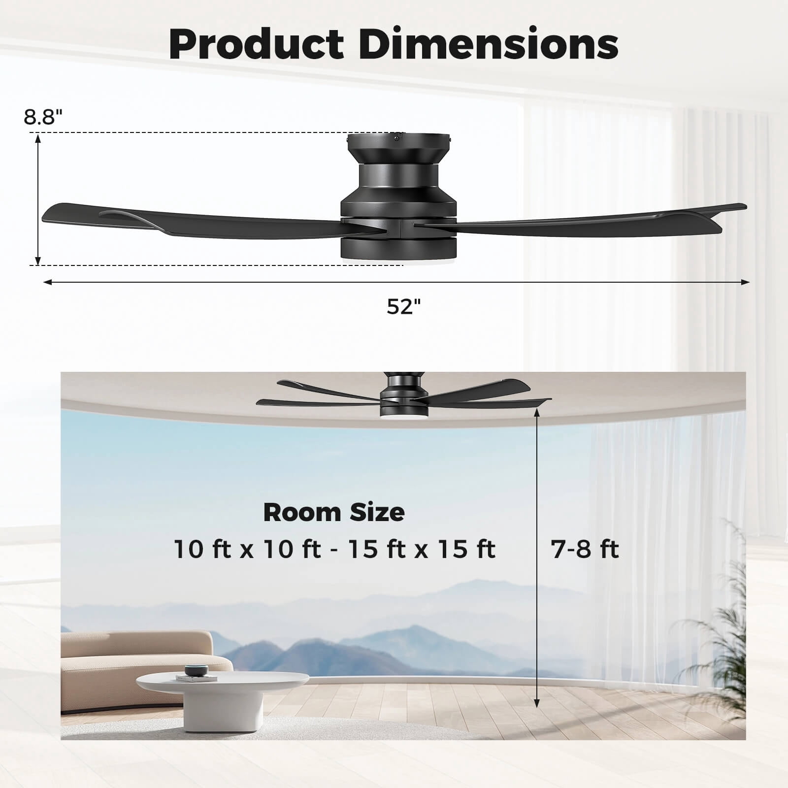 Costway 52" Ceiling Fan with Lights and Remote Control & Quiet Reversible Motor Black