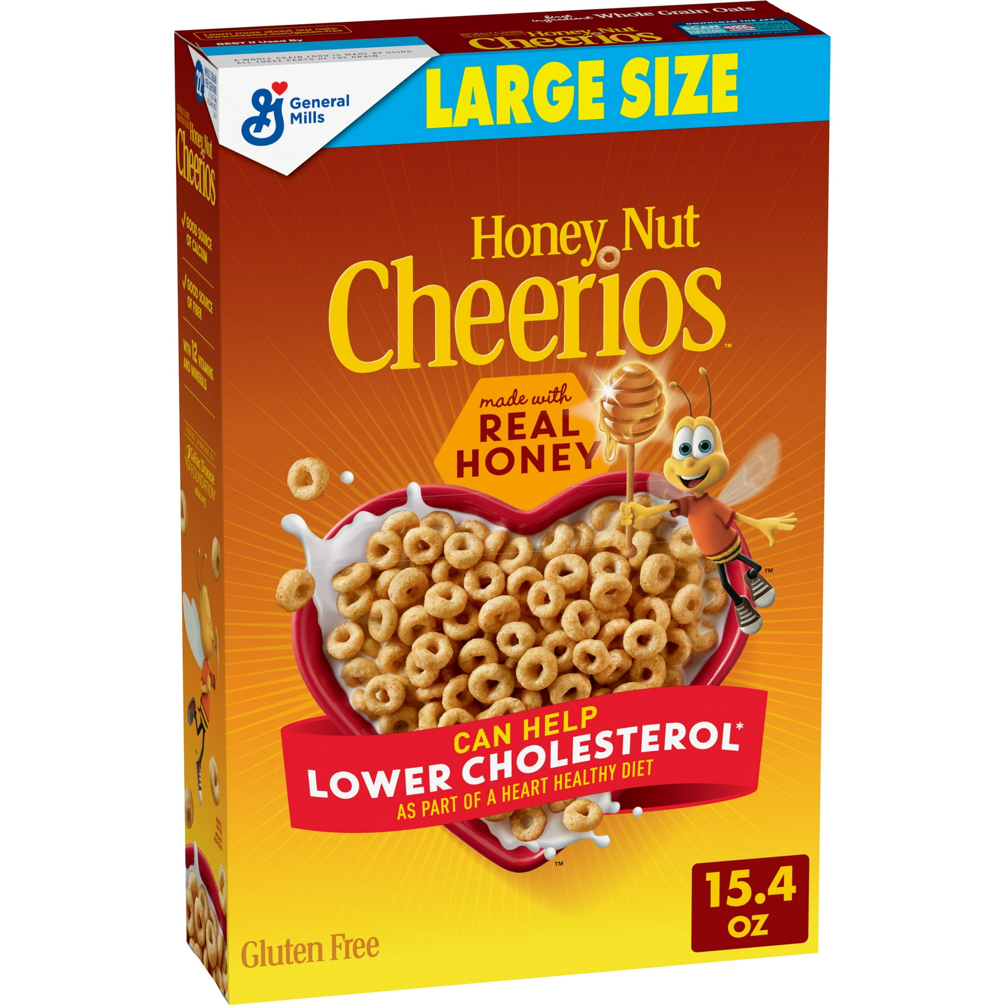 Honey Nut Cheerios, Heart Healthy Gluten Free Breakfast Cereal, Large Size, 15.4 oz