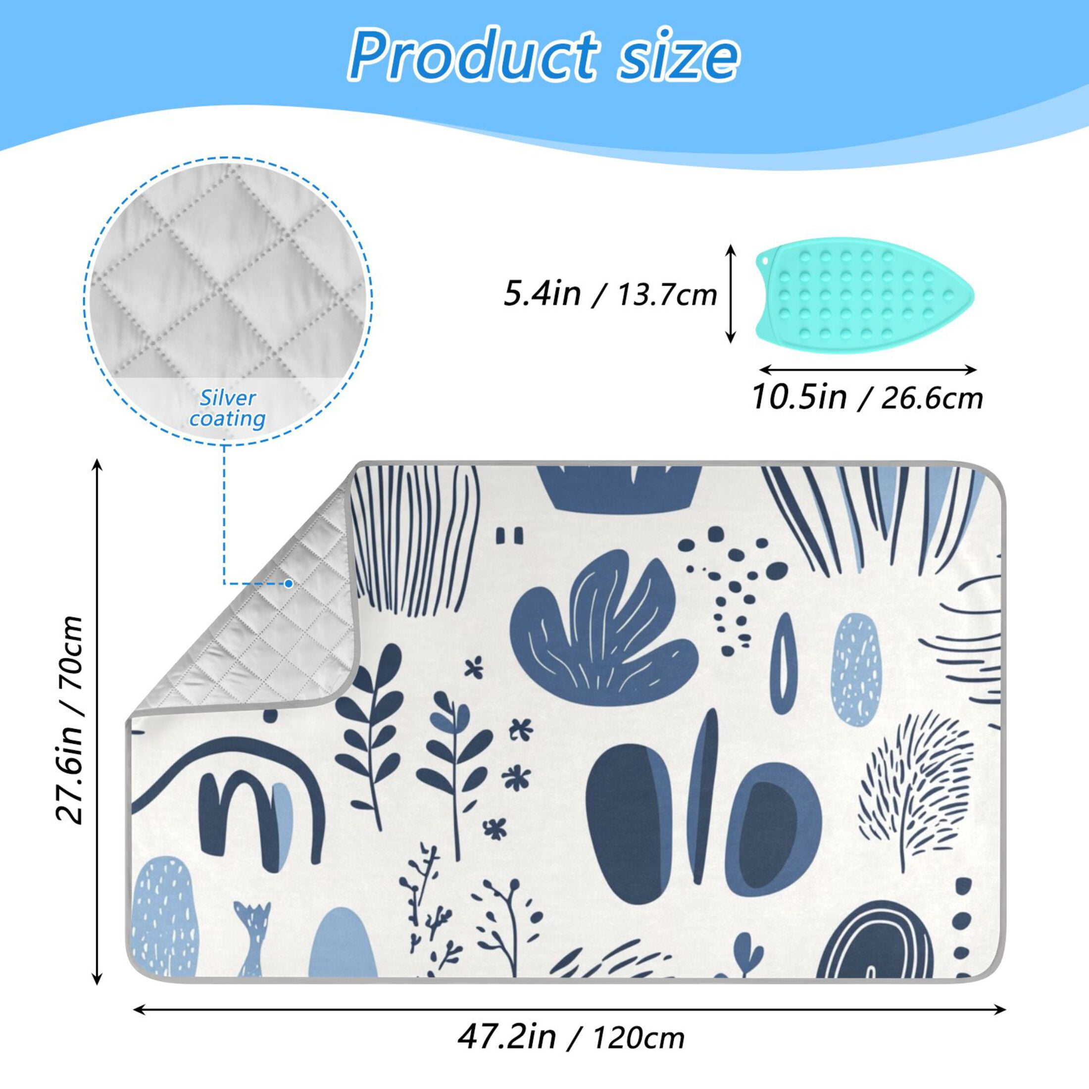 Blue Doodles Lines Ironing Board Covers Heat Resistant Ironing Pad Mat Portable for Travel Washer Dryer Table