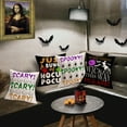 thumbnail image 3 of Fall Halloween Decor Throw Pillow Covers Set of 4 16x16 Inch Witch Bat Spooky Scary Skull Hocus Pocus Farmhouse Saying Pillow Cases Cotton Linen October 31 Cushion Cover Black White, 3 of 4