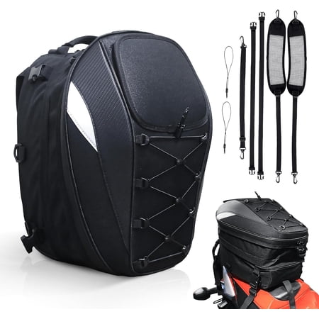 Motorcycle Tail Bag, 38L Expandable Dual Use Helmet Bag Luggage Storage Backpack with Waterproof Rain Cover - Multifunctional Motorbike Rear Seat Bag Accessories