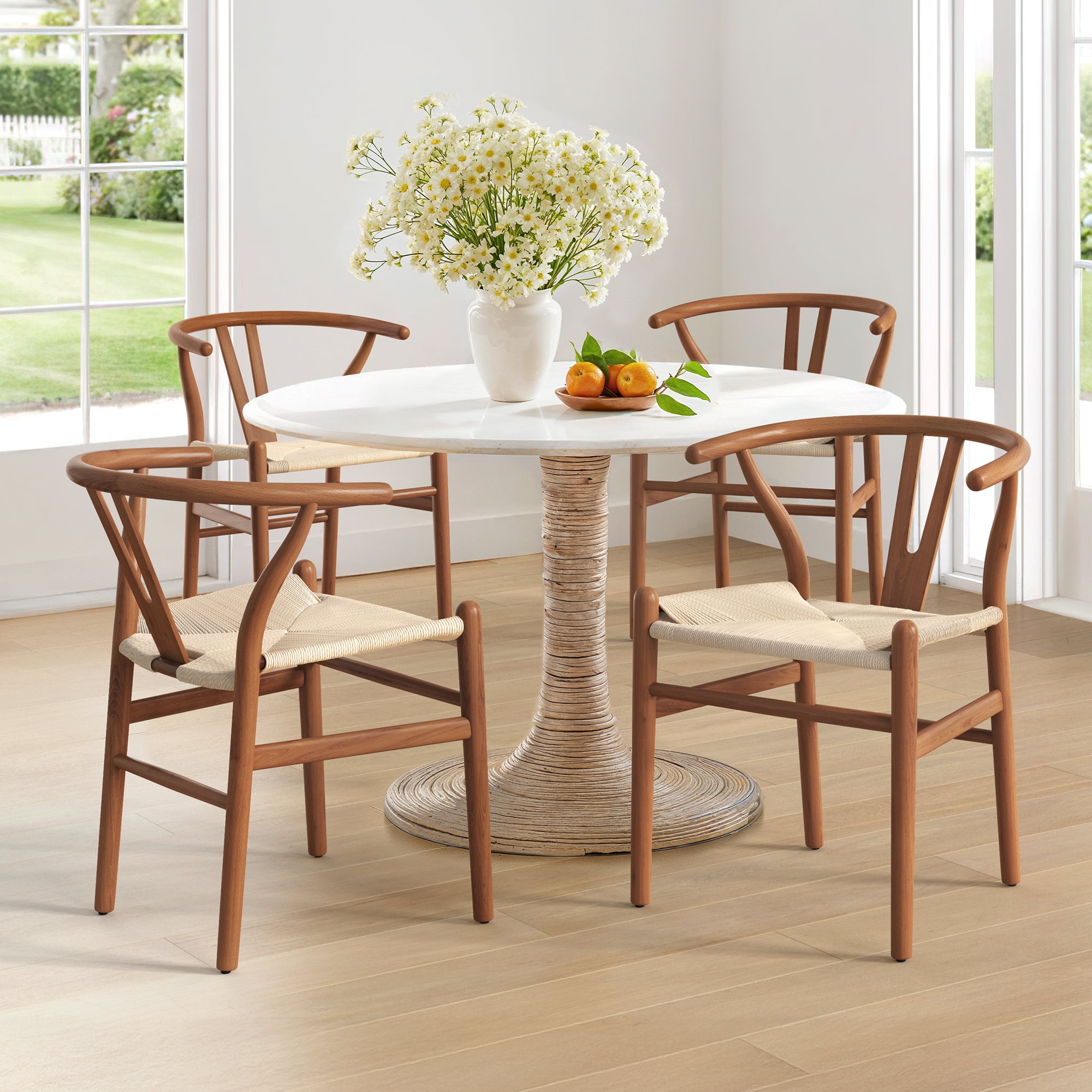 DYCANPO Wood Dining Chairs Set of 2, Mid Century Modern Y-Shaped Backrest, Fully Assembled, Walnut