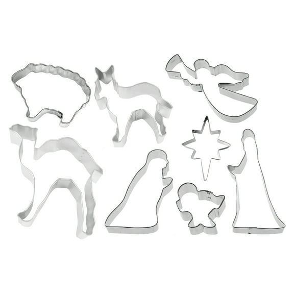 Nativity Scene 8 Piece Cookie Cutter Set - Baby Jesus in Crib, Star of Bethlehem, Angel Gabriel, Mary Cookie Cutters - The Cookie Cutter Shop - Tin Plate Steel