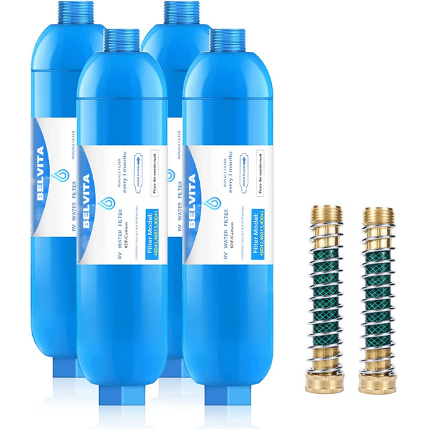 RV Inline Water Filter with Flexible Hose Protector, Reduces Chlorine, Bad Taste, Odor for RVs