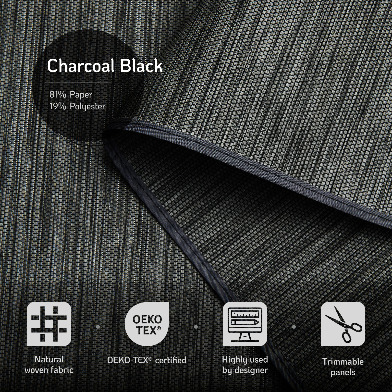 Piecenat Panel Track Blinds 23 in Cordless Paper for Sliding Door Vertical Window Blinds, Charcoal Black, 85.5 in x 96 in