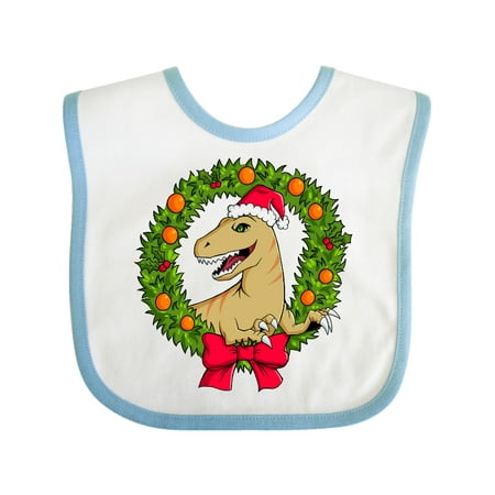 

Inktastic Christmas Raptor in Santa Hat with Wreath Gift Baby Boy or Baby Girl Bib