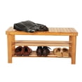 thumbnail image 3 of Banco de zapatos de entrada Zimtown de madera de bambú de 3 niveles con estante para zapatos acabado natural, 3 of 7