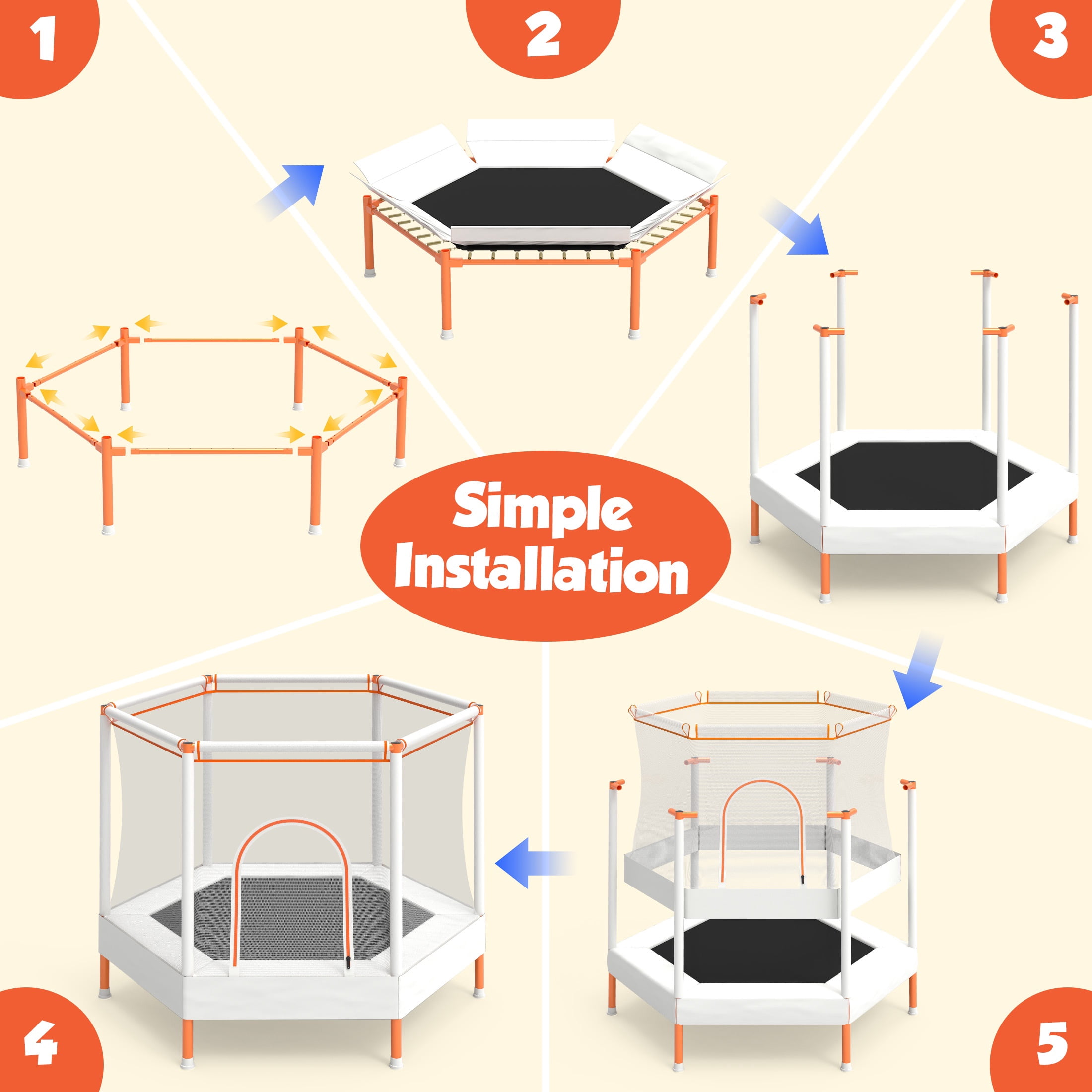 Mini Trampoline for Kids with Safety Enclosure Net, 55" Toddler Trampoline with No-Gap Safe Design, Segmart Recreational Trampolines for Birthday Gifts, Rebounder Trampoline with Ocean Balls