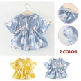 thumbnail image 4 of Odeerbi Girls Dress Baby Girls Clothes Toddler Kids Cute Summer Flowers Print Short Sleeve Dress Skirt Yellow, 4 of 4