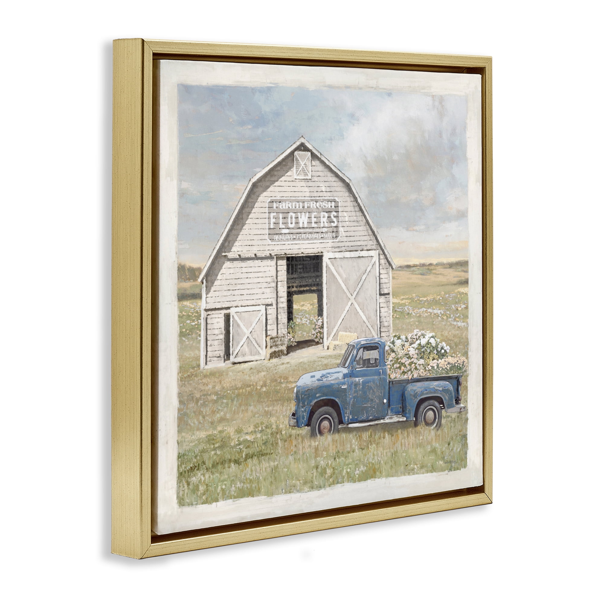 Stupell Industries Rustic Flower Barn Gold Framed Floater Canvas Wall Art, design by Amber Sterling