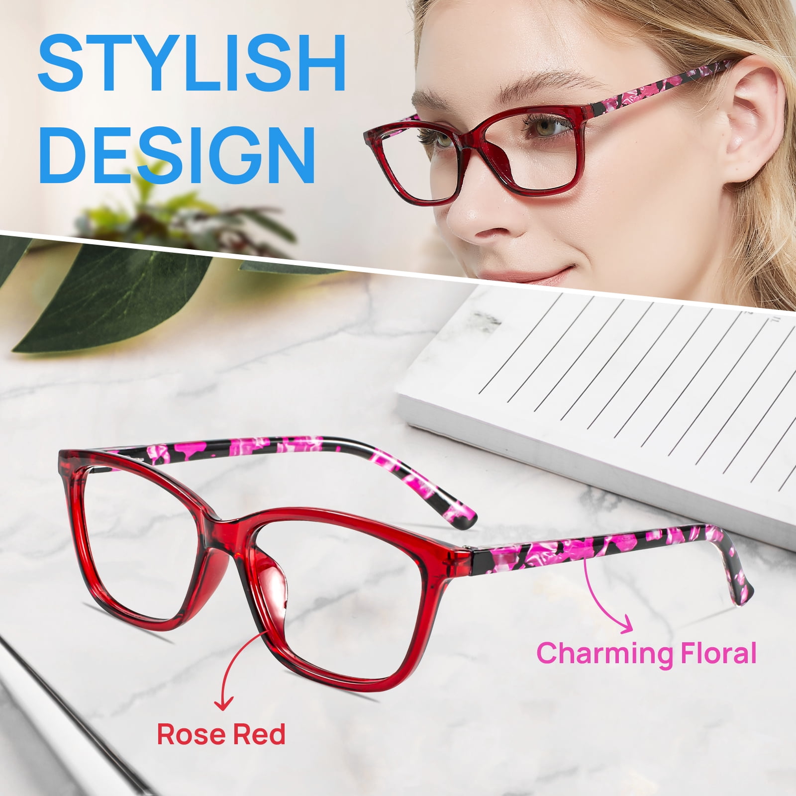 WEMOOTANTS 3 Packs 1.25 Reading Glasses for Women Red Readers with Spring Hinges 1.0 1.25 1.5 1.75 2.0 2.25 2.5 2.75 3.0 3.5 4.0 5.00 6.00