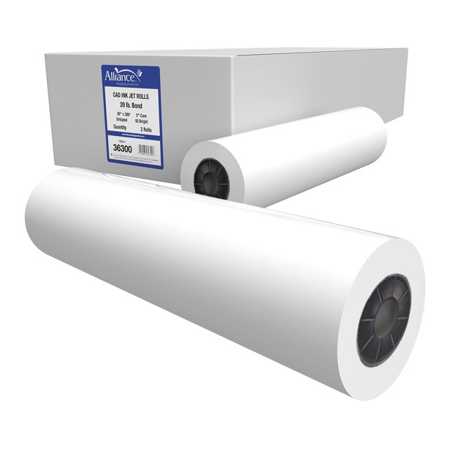 Alliance Wide Format Paper CAD Bond Rolls (20lb | 2 Rolls, 36 In x 300 Ft | 2" Core)