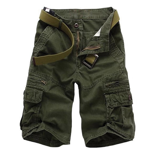 Mens Shorts Carga Estilo Recortado con Bolsillos de Botón de Cremallera, Pantalones Cortos Casuales de Poliéster Sólido para Hombre