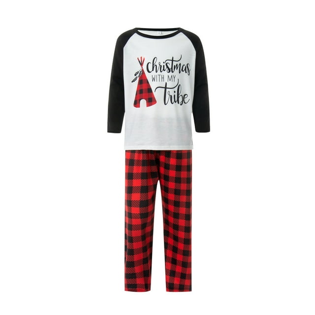 Diconna Famille Noël Lettre Impression O-Cou Manches Longues Partie Pyjama Ensemble