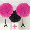 Bridal Shower - A Day in Paris Fluffy Pom Pom Decorations with Dangling Cutouts (3pcs)