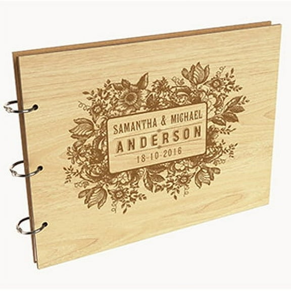 Darling Souvenir Personalized Engraved Laser Cut Wedding Guest Book Wooden Cover Sign-in Book Registry Guestbook Scrapbook-WV