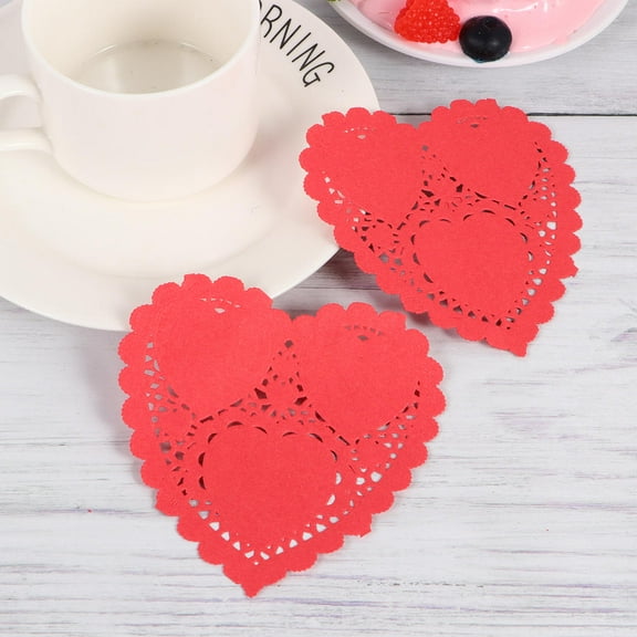 COSMOBETTY 100 Sheets Heart Shape Paper Doilies For Table Decoration And Cake Liners