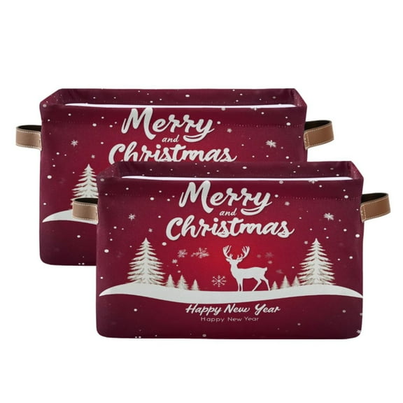 Ryvnso Christmas Reindeer Storage Basket Large Bin Foldable Boxes Toys Organizer 14.2x10.2x8.3in 2 PCs