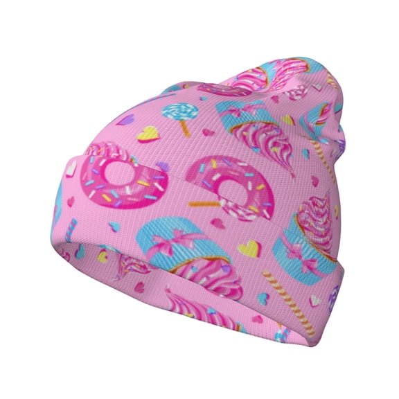 Pofeuu Donuts Print Beanie Hat for Men Women Knit Winter Hat Warm Cuffed Skull Beanie Slouchy Soft Unisex