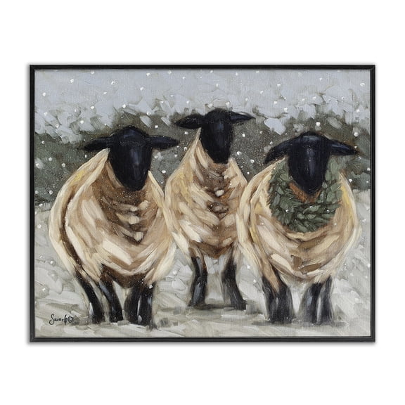 Stupell Industries Rustic Lodge Sheep in Winter Scene Black Framed Giclee Art, 14 x 11, by Sara G. Designs