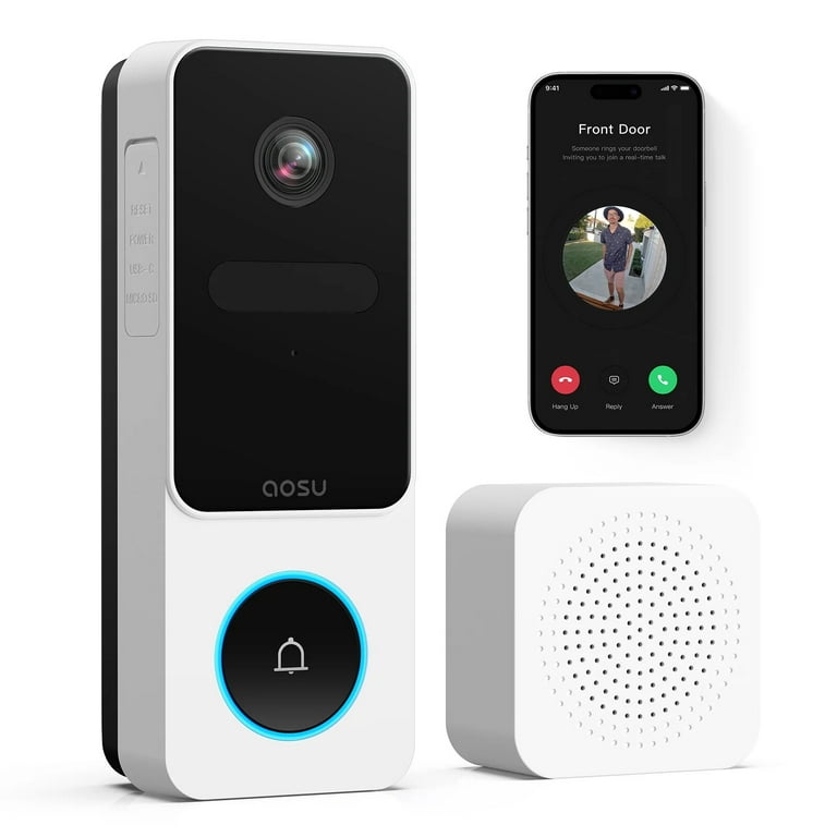 美品✨【AOSU 2K 】ドアホン ビデオドアベル カメラ付き wifi AOSU 2K Wireless Doorbell Camera, 170° Head-to-Toe View, Smart