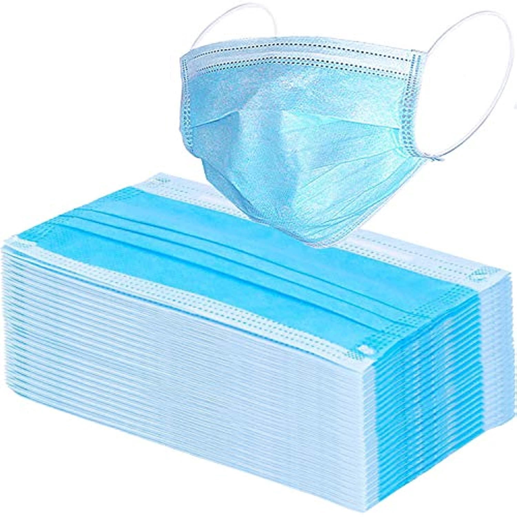 OITY 100 Disposable Face Masks for Adults Outdoor Hospital Airport Farm Garden Non-Woven Fabric and Meltblown Fabric Soft Comfortable Face Mask Anti-Fog Wide Earbands Blue