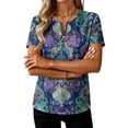thumbnail image 4 of Erwazi Women's Short Sleeve Printed Blouse Zip V Neck Trendy Relax Fit Pullover Summer Casual Tops, 4 of 6