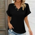 thumbnail image 2 of JGGSPWM Women's Spring Summer Waffle Knit Short Sleeve Solid V-Neck Casual Loose Fit T-Shirt Clothing Black S, 2 of 9