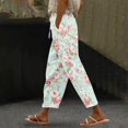 thumbnail image 2 of TRUBKH linen pants women boho pants Floral Solid Long Palazzo Pants Women's Spring And Summer Casual 3D Printed Back Pocket Cotton And Linen Pants Jogging Pants for Women Work Pants Green S, 2 of 4