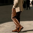 thumbnail image 5 of Men's British Style Velvet Suit Pants, Straight Leg Retro Dress Trousers with Expandable Elastic Waist and Pockets, Business Casual Office Pants for Daily Wear Bronze XL, 5 of 8